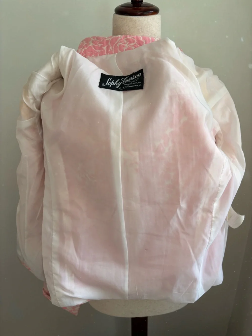 Vintage French Pink Brocade Blazer Pearl Buttons Coquette Jackie O EU 38 - Picture 8 of 8